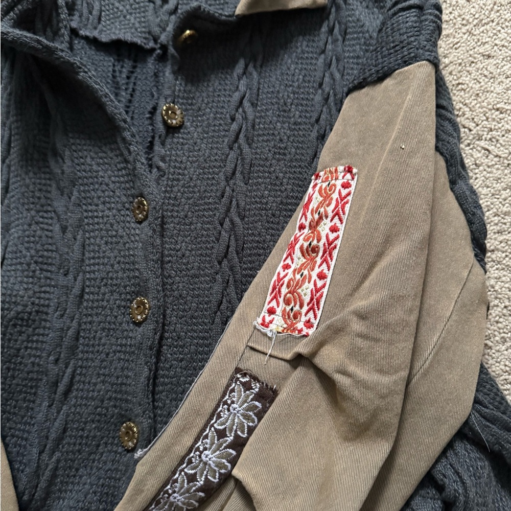 POL Blue and Tan Patchwork Shacket - Picture 6 of 6